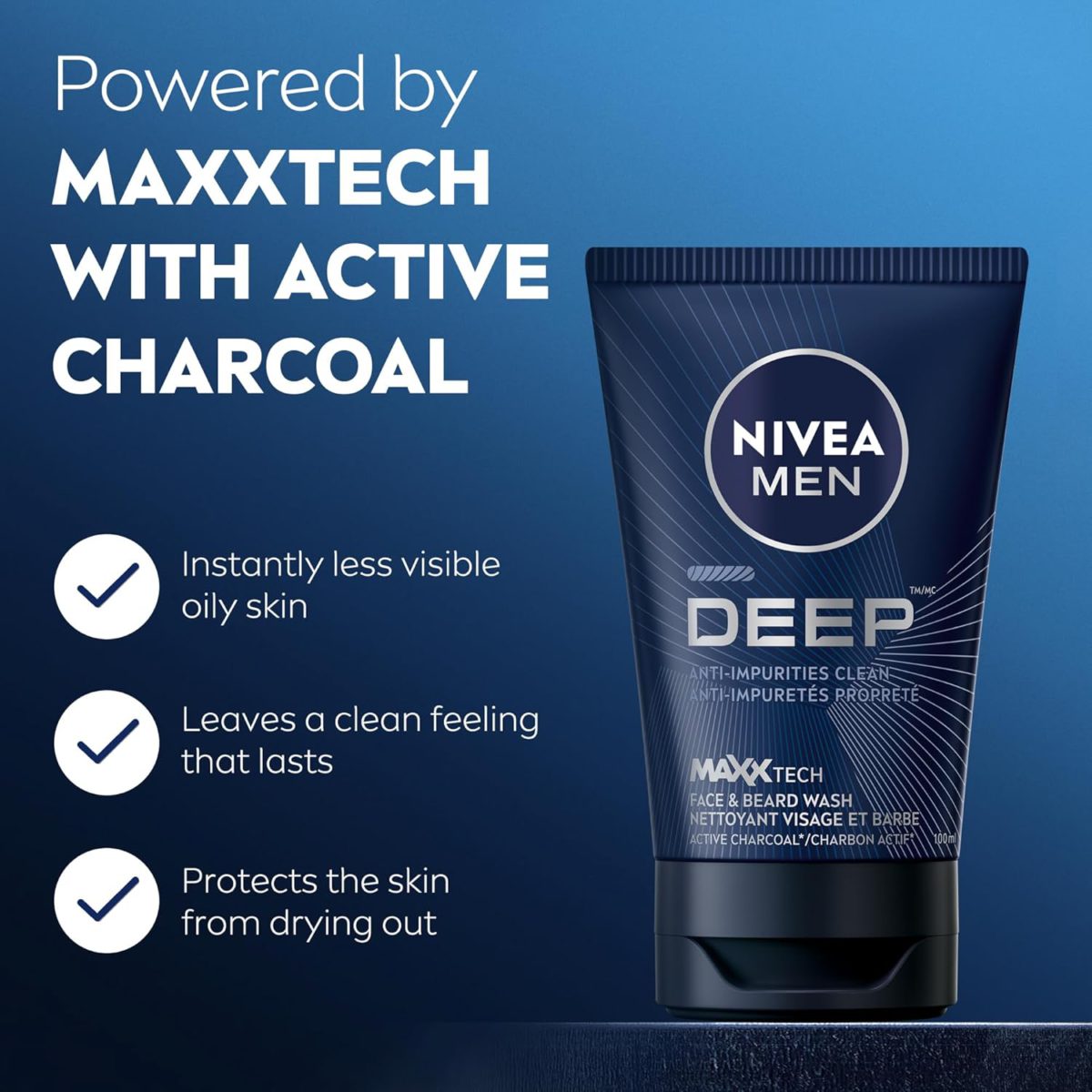 NIVEA MEN Deep Face & Beard Wash, 100mL - Image 1